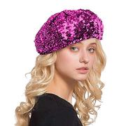 Sequin Beret Hat for Women Sparkly Glitter Stretch Beanie Cap, Shining Festival Party Hat for Carnival, Club, Fancy Dress & Costume Events