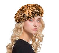 Sequin Beret Hat for Women Sparkly Glitter Stretch Beanie Cap, Shining Festival Party Hat for Carnival, Club, Fancy Dress & Costume Events