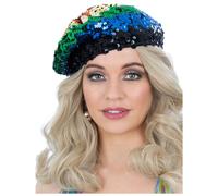 Smiffy's Sequin Beret - Rainbow 1970s Disco Fancy Dress Hat
