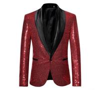 Sequin Blazer For Men Featuring Glitter Elements Optimized For Nightclub Appearances Emcee Roles And Formal Evening Use(L Red)