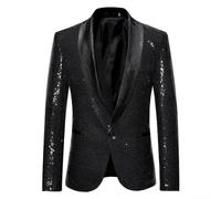 Sequin Blazer For Men Featuring Glitter Elements Optimized For Nightclub Appearances Emcee Roles And Formal Evening Use(M Black)