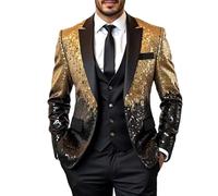 Sequin Blazer Jacket for Men UK Sparkly Glitter Metallic Shiny Coat Men's Elegant Notch Lapel Jackets Banquet Tuxedo Slim Fit Festive Fancy Dress Carnival Party Club Wedding Prom Dinner