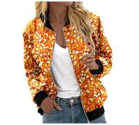 Sequin Blazer Women's Glitter Jacket Casual Cardigan with Print, Open Front Long Sleeves, Loose Fit, Comfortable Top, orange, XL