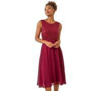 Sequin Bodice Belted Chiffon Dress Roman Dark Red 14