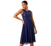 Sequin Bodice Belted Chiffon Dress Roman Navy 18