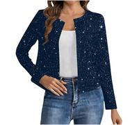 Sequin Bolero Jacket Open Front Sparkly Cropped Cardigan for Women Shrug Top Lightweight Blazer Glitter Disco Bomber Jackets Outerwear for Evening Club Party Wedding Rave Outfits XXL Navy