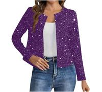 Sequin Bolero Jacket Open Front Sparkly Cropped Cardigan for Women Shrug Top Lightweight Blazer Glitter Disco Bomber Jackets Outerwear for Evening Club Party Wedding Rave Outfits M Purple