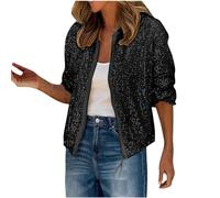 Sequin Bomber Jacket Women Sparkly Sequin Jackets Coat Long Sleeve Front Zip Up Jacket Ladies Glitter Tops Biker Shiny Clubbing Party Club Jacket Metallic Festival Outfits UK Sale CLearance
