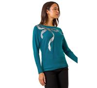 Sequin Bow Slash Neck Jumper Roman Teal 20