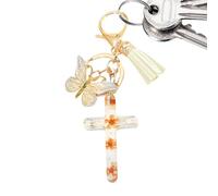 Sequin Button Charm | Glitter Fabric Tassel Design | Cross Crucifix Pendant with Elegant Sheen and Key Holder Ring | Religious Bag Accessories for Backpacks Handbags Purses Fashion and Daily Use