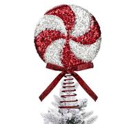 Sequin Candy Cane Christmas Tree Topper - Red and White Peppermint Candy Ornament for Xmas Tree Decorations Holiday Candy Themed Party Supplies,20X26.5X5cm (Red White)