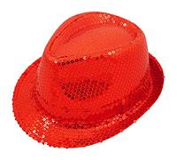 Sequin Cap Hat Gangster Hat Fedora Trilby Dance Party Fancy Dress Hat (Red)