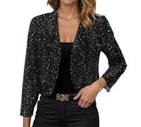 Sequin Cardigans for Women Casual Elegant Open Front Shrugs Boleros Sparkly Glitter Long Sleeve Lightweight Coat Blazer Glitter Disco Bomber Jackets Outerwear for Evening Club Party Cocktail Wedding