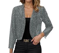 Sequin Cardigans for Women Casual Elegant Open Front Shrugs Boleros Sparkly Glitter Long Sleeve Lightweight Coat Blazer Glitter Disco Bomber Jackets Outerwear for Evening Club Party Cocktail Wedding