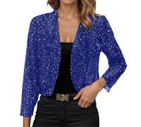 Sequin Cardigans for Women Casual Sequin Jacket Elegant Open Front Sparkly Glitter Long Sleeve Coat Ladies Sparkly Evening Tops for Evening Club Party Cocktail (Blue, M)