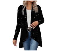 Sequin Cardigans for Women UK Long Sleeve Open-Front Carnival Outwear Irregular Hem Sparkly Cardigan Solid Color Plus Size Jackets for Light Party Evening Gathering Outfits
