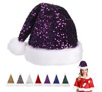 Sequin Christmas Hats Santa Hat for Adults,Deluxe Velvet Xmas Santa Claus Hat,Unisex Velvet Comfort Christmas Party Hats Thicken Classic Fur for New Year Festive Christmas Party Supplies(Purple)