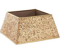 Sequin Christmas Tree Skirt - Sparkling Square Base Cover for Xmas Tree Stand - Natural Folding Collar Basket Decor - Stylish Home Décor - 48 x 48 x 25cm (Gold)
