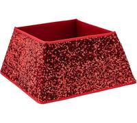 Sequin Christmas Tree Skirt - Sparkling Square Base Cover for Xmas Tree Stand - Natural Folding Collar Basket Decor - Stylish Home Décor - 48 x 48 x 25cm (Red)