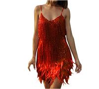 Sequin Cocktail Flapper Dresses 1920s Fringe Mini Dress Prom Party Sleeveless Sparkly Fringe Latin Dance Dresses Salsa Cha Cha Red
