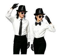 Sequin Costume Set Hat Sunglasses Bow Tie Necktie Gloves Stage Performance Dance Outfit MJ Style Fancy Dress Party Show Accessories Michael 80s Style Stage Outfit Kit Disco Party Cosplay