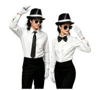Sequin Costume Set Hat Sunglasses Bow Tie Necktie Gloves Stage Performance Dance Outfit MJ Style Fancy Dress Party Show Accessories Kit Michael 80s Style Stage Outfit Kit for Disco Party Cosplay