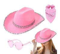 Sequin Cowboy Hat,Bling Jazz Hat with Glasses Headscarf - Cowgirl Hats Pack, Costume Dress up Party Supplies for Festival Party