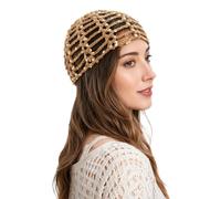 Sequin Crochet Hat Women Boho Openwork Beanie Lightweight Mesh Skull Cap | Khaki Festival Hat Glitter Cotton Hats With Hollow Knit Texture For Beach Holidays Travel Parties Daily Wear Women Girls