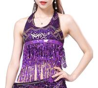 Sequin Crop Top for Belly Dance, Women's Glitter Sequins Halter Neck Fringe Tassel Bra Top, Sparkly Strappy Backless Tribal Bra for Party Carnival Clubwear Rave Boho Festival Clubbing Outfits
