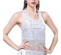Sequin Crop Top for Belly Dance, Women's Glitter Sequins Halter Neck Fringe Tassel Bra Top, Sparkly Strappy Backless Tribal Bra for Party Carnival Clubwear Rave Boho Festival Clubbing Outfits