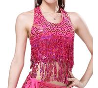 Sequin Crop Top for Belly Dance, Women's Glitter Sequins Halter Neck Fringe Tassel Bra Top, Sparkly Strappy Backless Tribal Bra for Party Carnival Clubwear Rave Boho Festival Clubbing Outfits