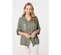 Sequin Detail 3/4 Turn-Up Sleeve Shirt Izabel London Khaki 16