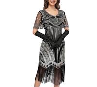 Sequin Dress 1920s Flapper Dress Vintage Beaded Gatsby Flapper Evening Prom Roaring Dresses Sequin Fringe 20s Speakeasy Party Theme Dresses Costumes Cothing Wear 20s Accessories Mafia Costume White