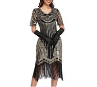 Sequin Dress 1920s Flapper Dress Vintage Beaded Gatsby Flapper Evening Prom Roaring Dresses Sequin Fringe 20s Speakeasy Party Theme Dresses Costumes Cothing Wear 20s Accessories Mafia Costume Gold