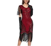 Sequin Dress 1920s Flapper Dress Vintage Beaded Gatsby Flapper Evening Prom Roaring Dresses Sequin Fringe 20s Speakeasy Party Theme Dresses Costumes Cothing Wear 20s Accessories Mafia Costume Red