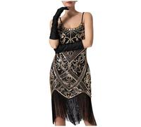 Sequin Dress Gatsby Dresses for Women 1920s Flapper Dresses 1920 Gatsby Latin Women Dance Sequin Tassel Fancy Dress Salsa Samba Rumba 1920s Flapper Slip Skirt Roaring with Headband Gloves Gold