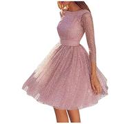 Sequin Dresses for Women UK Clearance Sparkly Glitter Party 3/4 Sleeve Mesh Tutu Dress Sparkle Disco Club Mini Dress Ladies Formal Wrapped Evening Gown Plus Size S-5XL
