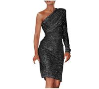 Sequin Dresses for Women UK Elegant Sparkly Oblique Neck Bodycon Dresses Evening Party Carnival Pageant Formal Cocktail Dress Sexy Slim Short Pencil Dresses Ladies Glitter Party Evening Club Dress