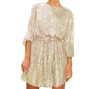 Sequin Dresses for Women UK Long Sleeve Glitter Party Sparkle Loose Fit Shift Mini Short with Belt Plus Size Slim Tunic Swing for Daily Evening Wedding Gold