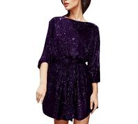 Sequin Dresses for Women UK Long Sleeve Glitter Party Sparkle Loose Fit Shift Mini Short with Belt Plus Size Slim Tunic Swing for Daily Evening Wedding