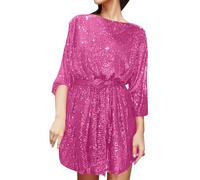 Sequin Dresses for Women UK Long Sleeve Glitter Party Sparkle Loose Fit Shift Mini Short with Belt Plus Size Slim Tunic Swing for Daily Evening Wedding