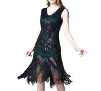 Sequin Dresses Women's Charleston Flapper Dresses Full Sequins Retro Style V Neck Great Gatsby Theme Party Skirt Dress 1920s Gatsby Evening Dresses New Year's Eve Outfit, O Army Green, XL