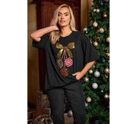 Sequin Embellished Bauble T-Shirt Yours Black 26-28