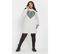 Sequin Embellished Heart Hoodie Dress Yours Grey 22-24