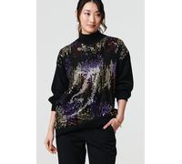 Sequin Embellished Puff Sleeve Jumper Izabel London Black S/M