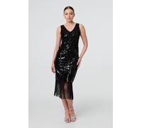 Sequin Embellished Tassel Trim Midi Dress Izabel London Black S