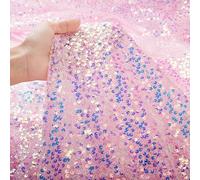 Sequin Fabric by The Yard 5MM Iridescent Mermaid Glitter Fabric 1 Yard Pink Sparkly Fabric for Wedding Costumes Mermaid Tail Sewing Dress Tablecloth DIY Crafts
