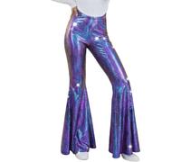 Sequin Flare Pants Sparkly Glitter High Waisted Stretchy Bell Bottoms Leggings Party Disco Clubwear for Women Fancy Dress for Dance Performance Stage Show Jazz Club Night Out Carnival Purple