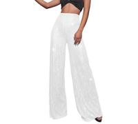 Sequin Flare Pants Women Mardi Gras Plus Size Sparkly Glitter High Waisted Going Out Bell Bottom Trouser Disco Party Dance Club Bootcut Pant Evening Cocktial Concert Carnival Rave Trousers White