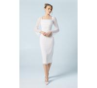 Sequin Flare Sleeve Column Wedding Midi Dress Coast Ivory 10